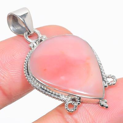 Natural Pink Opal Gemstone Handmade 925 Solid Sterling Silver Pendant 1.75" W4g60