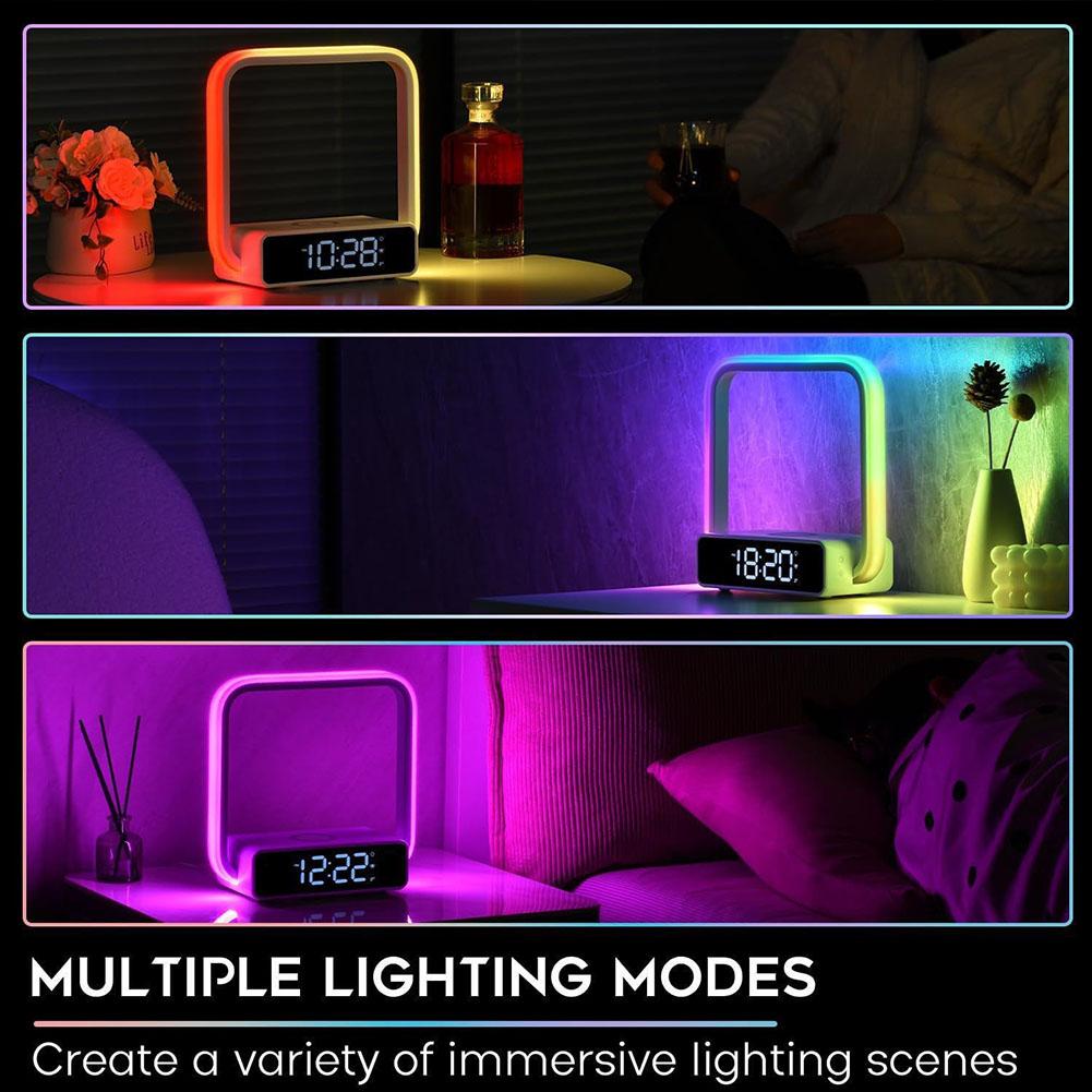 Bedside Lamp with Alarm Clock 3 Color Modes Touch Lamp with Wireless Charger Touch Night Light for Bedroom Office and Home Decor