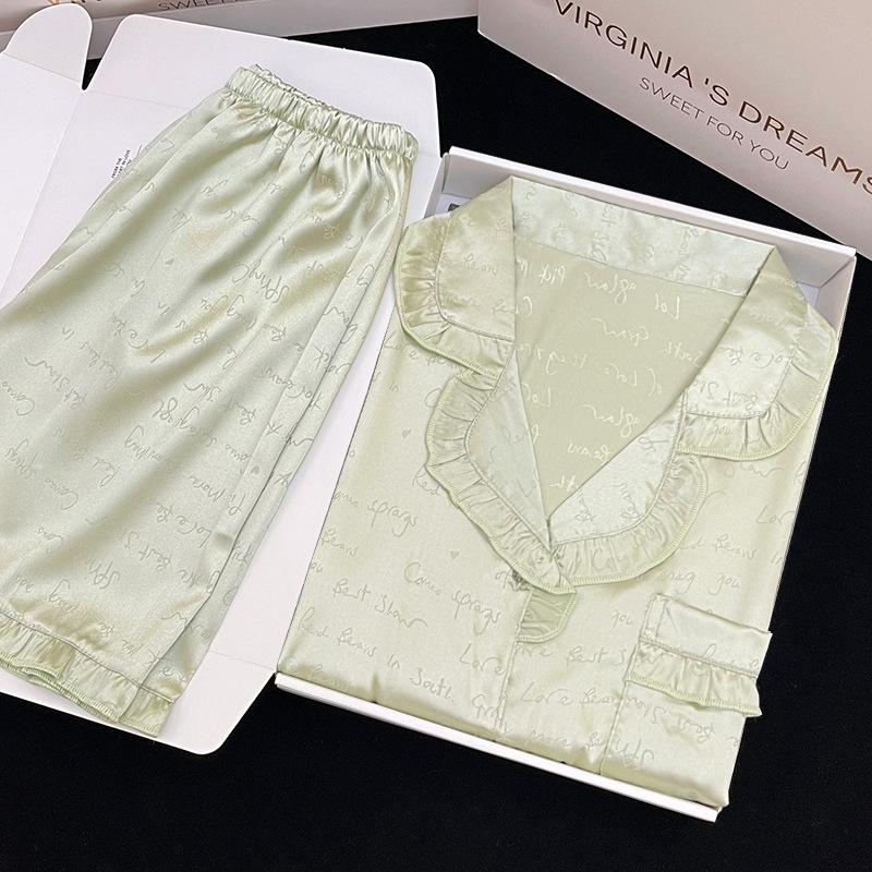 Wind Ice Silk Pajamas Women'S Summer Suit Student Short-Sleeved Shorts Loungewear Can Be Worn Outside
