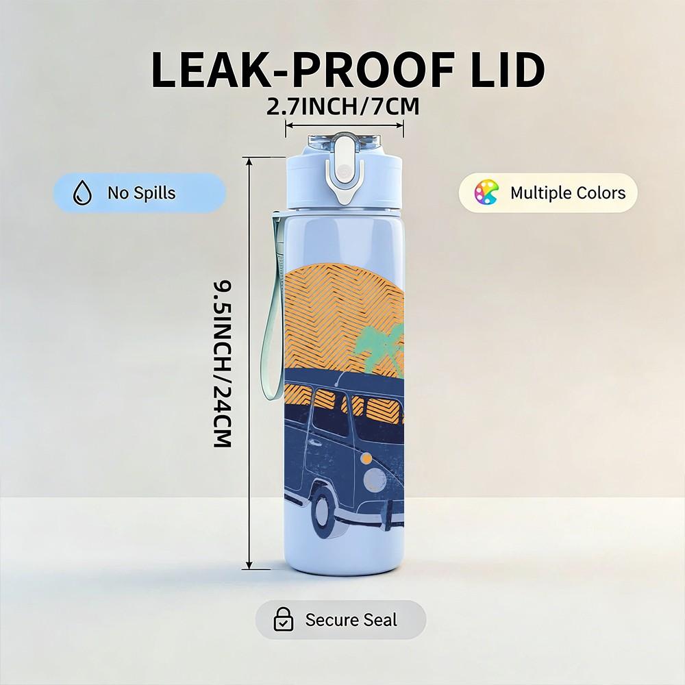 1PC Blue VW Bus Van 750ml Sports Water Bottle Leakproof Straw Lid Outdoor Office Home