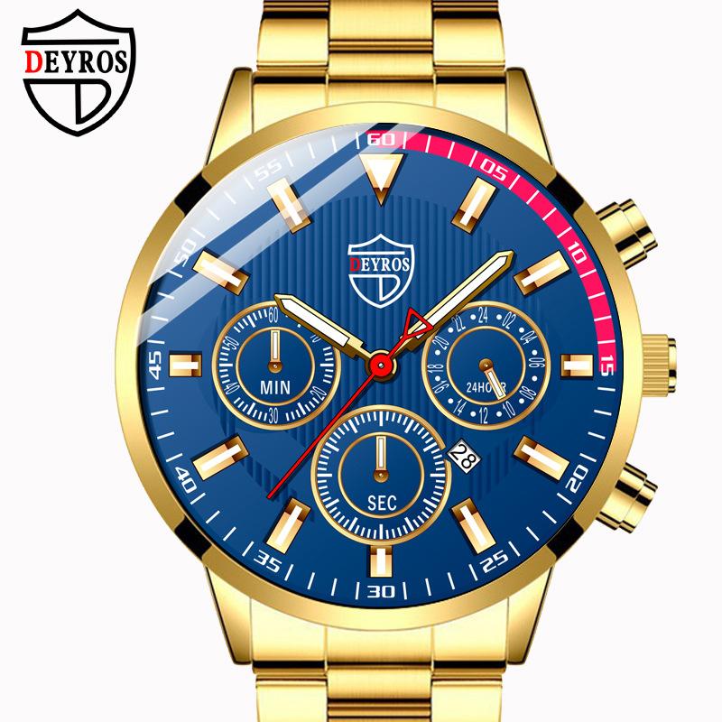 

Fashion Men s Watch Calendar Watch Men s Stainless Steel Strap Watch Quartz Watch Business Watch золотий/чорний