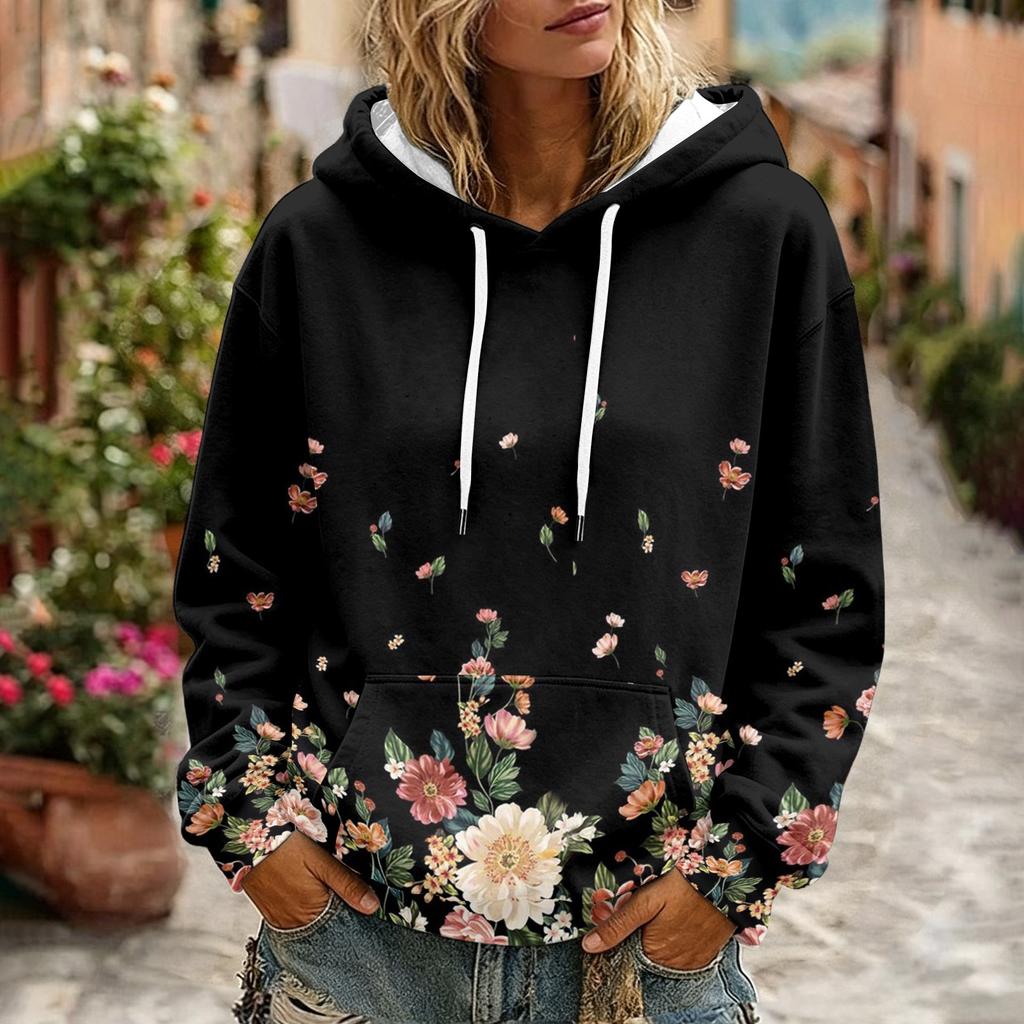 Women's Floral Print Hoodie with Pocket and Long Sleeve Casual Sweatshirt