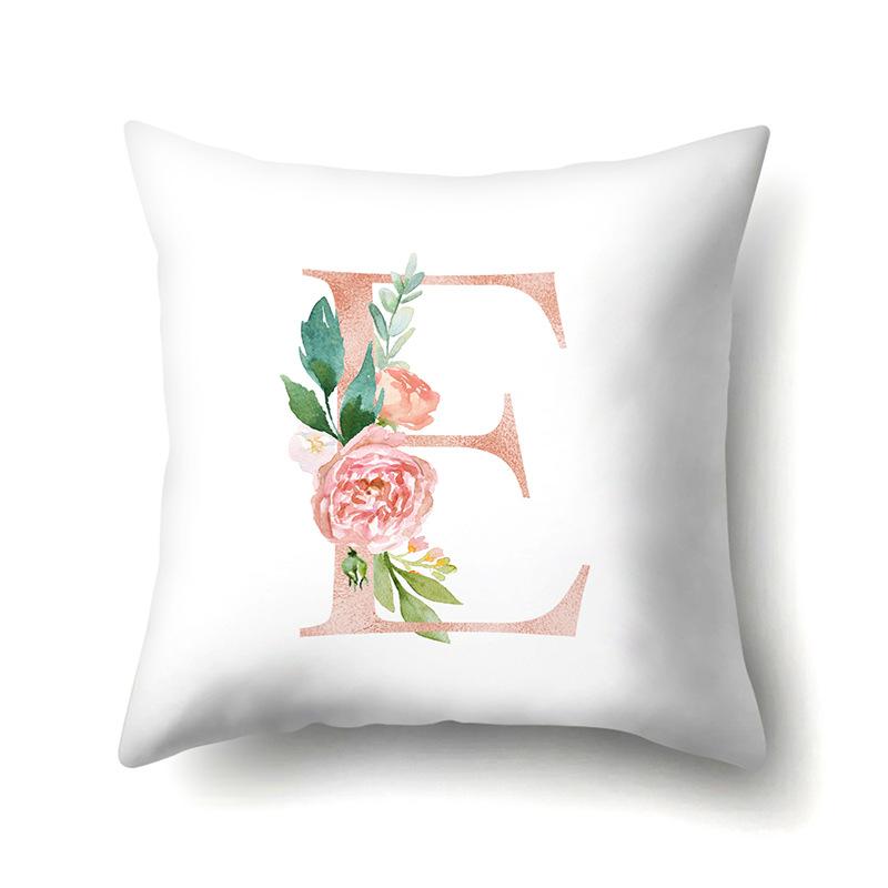 Polyester Pillowcase Home Pink Floral Decorative Print Pillowcase 26 English Letter Cushion Cover