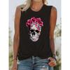 Women's Summer Skeleton Rose Print Large Casual Round Neck Sleeveless Loose Tank Top T-shirt Fashion Streetwear Oversized