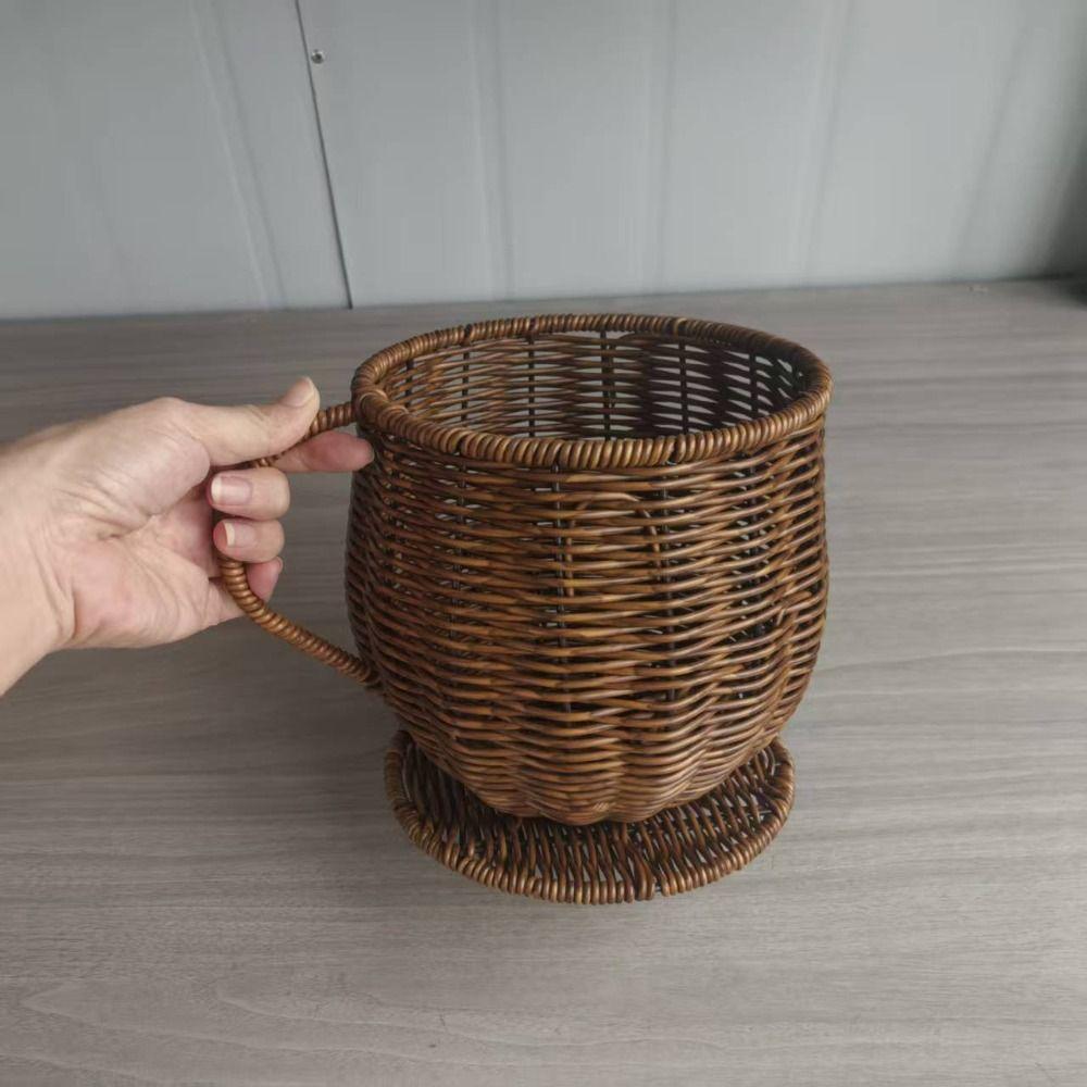 Desk Organizer Woven Basket Imitation Rattan Milk Tea Storage Cup New Coffee Storage Cup Kitchen