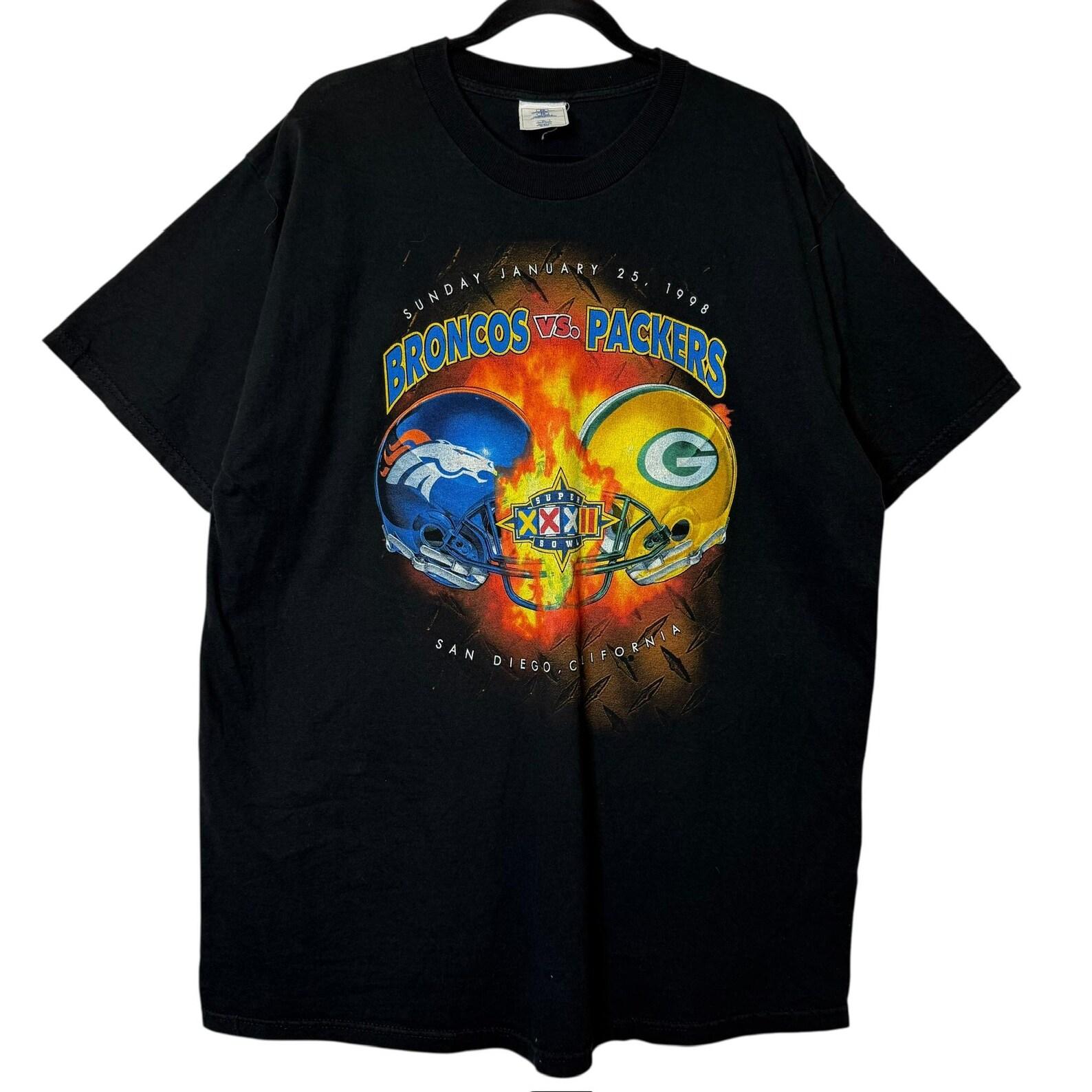 1998 Super Bowl Broncos vs Packers T shirt Sz XL (B2122) XL