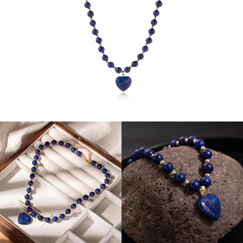 Collana con Ciondolo a Forma di Cuore di Agata Blu con Charms Geometrici per Donne Casual