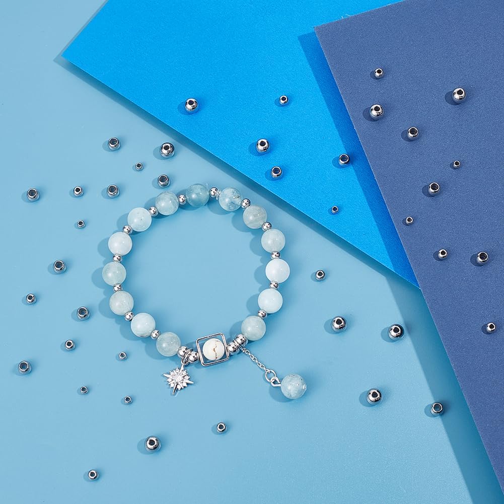 UNICRAFTALE 400pcs 4 Sizes 3mm/4mm/5mm/6mm Round Spacer Beads 304 Stainless Steel Loose Beads Small Hole Spacer Beads Stainless Steel Color Beads