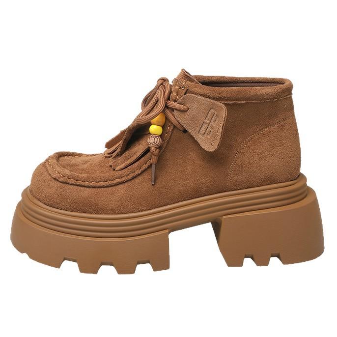 European soft leather big head muffin thick-soled Martin boots women's 2025 new retro matte leather small height-increasing short boots