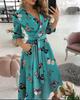 Women's Spring/Summer Fashion V-Neck Long-Sleeve Printed Hip Dress