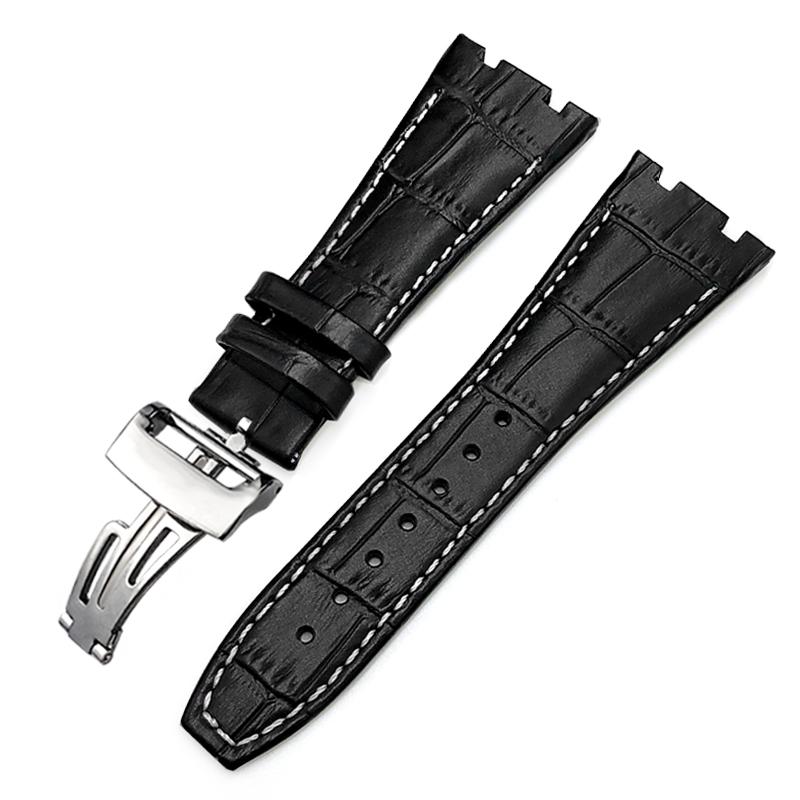 26mm 27mm Calfskin Leather Watch Strap for Audemars Piguet Royal Oak Offshore Ap15400/15500/26331 Watchband Folding Buckle
