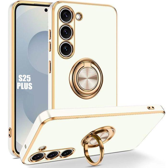 Coque pour Samsung Galaxy S25 Plus (S25+) - Protection avec Anneau Rotatif - Blanc