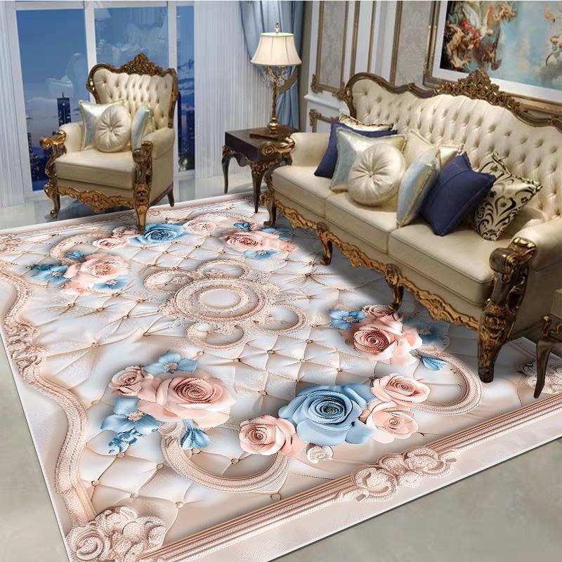 Dekorativní koberec v evropském stylu do obývacího pokoje, květinový vzor, velký rozměr, protiskluzové koberce, rohožka ke vchodovým dveřím, pratelný, přizpůsobitelný