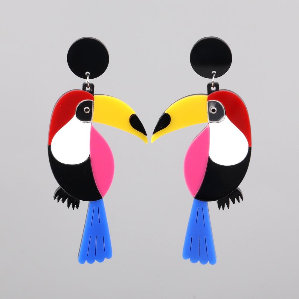 New Glitter Colorful Flamingo Parrots Acrylic Drop Earrings for Women Girls Cute Long Geometric Spliced Birds Earrings Jewelry