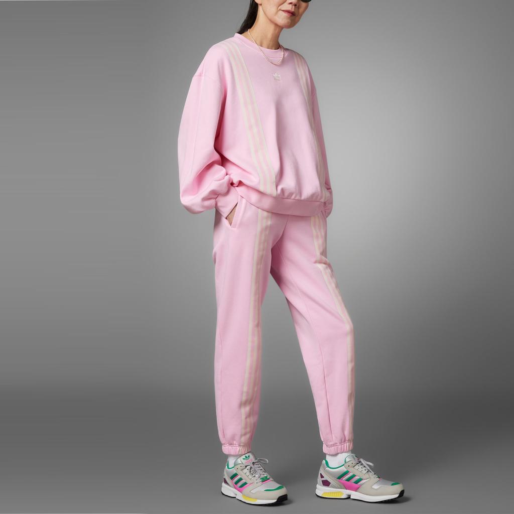 Adidas Originals Adicolor 70s Vintage Series Striped Logo Print Crew Neck Sweatshirt Women Tops Pink IK7868