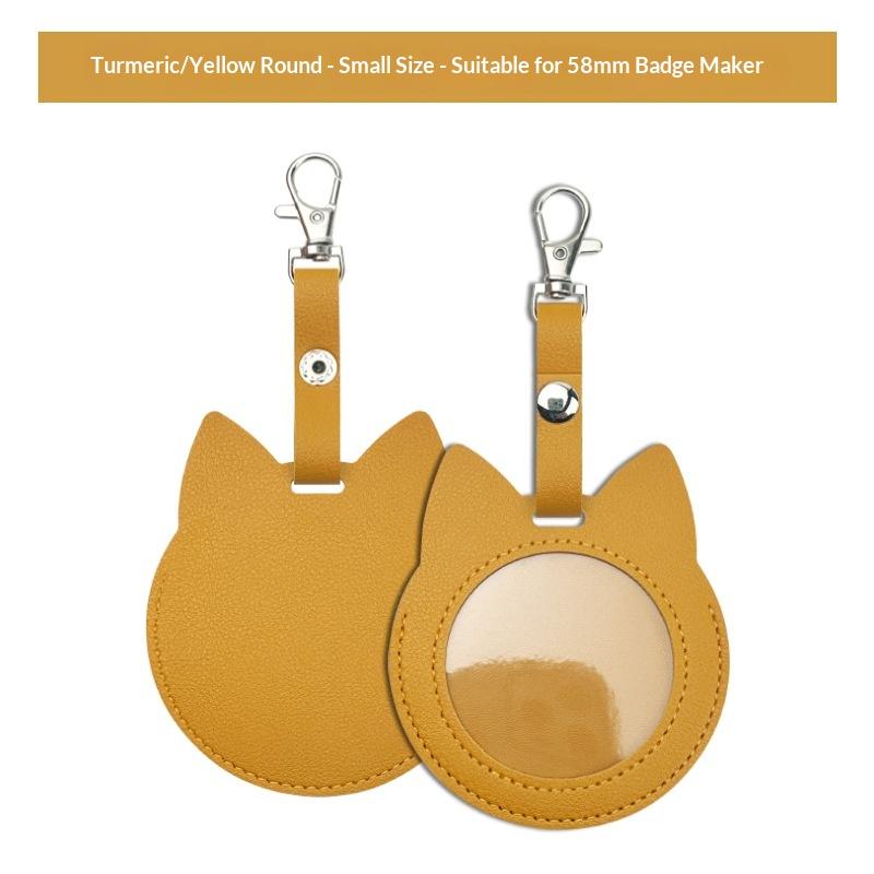 PU Leather Card Holder Cat Ear Design Cute Round Badge Reel For Work Office Travel Luggage Keychain Pendant