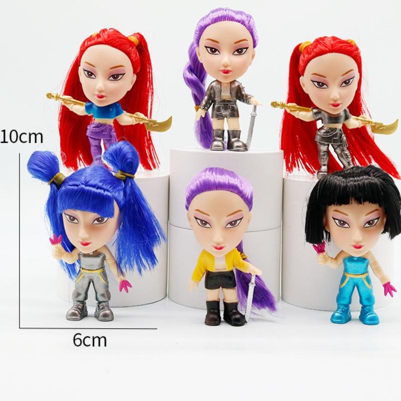 Q Version KPop Demon Hunters4.5 Inch Anime Cartoon Rumi Mira Zoi Character Bobby Real Hair Doll PVC Model Car Collection Gift
