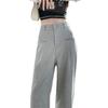 High Waist Petite Gray Wide-Leg Pants - Autumn/Winter 2025 Casual Slimming Trousers for Women