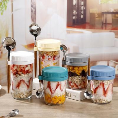 2 Pcs 350ML Oatmeal Cup Glass Overnight Oats Containers Airtight Breakfast Meal Prep Glass Container Yogurt Salad Cereal Fruit Jar with Lids
