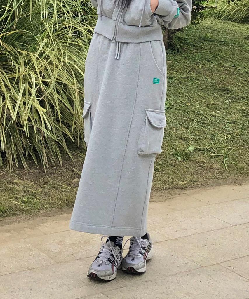 Bbc Earth W Pocket Long Skirt_Melange Grey