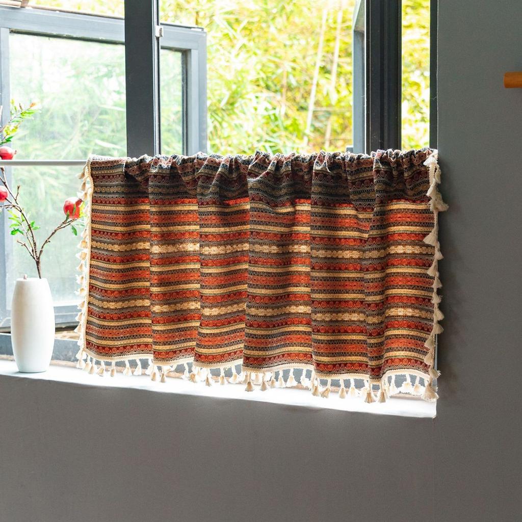 Tijă Striped Americană, Perdea de Bucătărie, Perdea Scurtă, Perdea pentru Ușa Dormitorului, Fereastră Bombată, Cafea, Perdea Jumătate, Draperie pentru Sufragerie