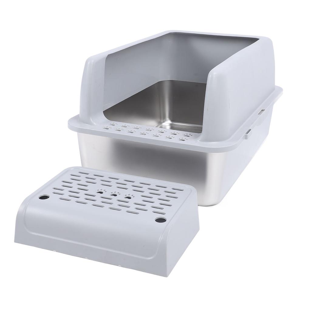 Stainless Steel Litter Box with Pedal Anti Splashing Enclosed Extra Large Cat Litter Box for Large Cats