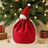 Santa Claus Drawstring Pouches Christmas Gift Bags with Hat, Reusable Velvet Xmas Goodie Sacks, Festive Soft Plush Hat Candy Apple Treat Pouch for Eve