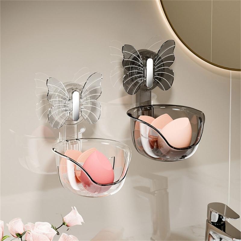 Clear Shower Basket Suction Cup Butterfly Wall Mount Storage Box Rack Bathroom Shower Shelves Strong Suction Organizers