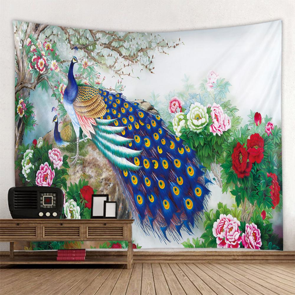 Tapestry Wall Hanging, Peacocks, Flowers, Forests, Bohemia, Aesthetics, Room Decoration, Wall Decoration, Blankets, Bed Sheets