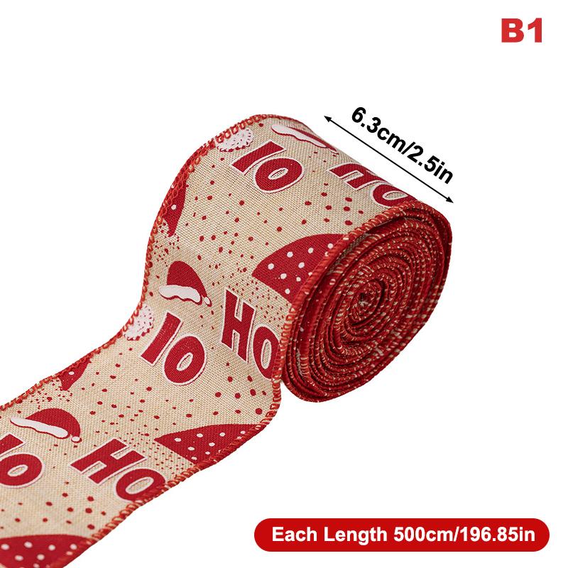 5M Christmas Ribbon Diy Christmas Tree Decoration Wreath Decoration Christmas Tree Snowflakes Snowman Pattern Xmas Holiday Decor
