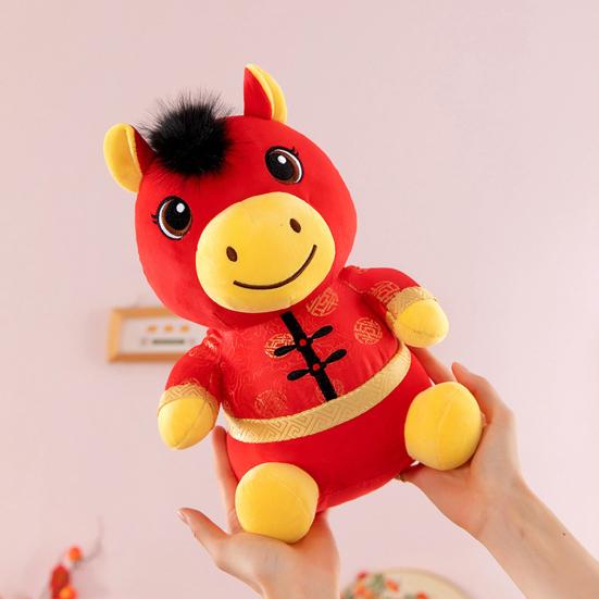 Horse Doll with Auspicious Clouds Pattern Good Luck in Year of The Horse National Style PP Cotton Filling Zodiac Pony Figurine