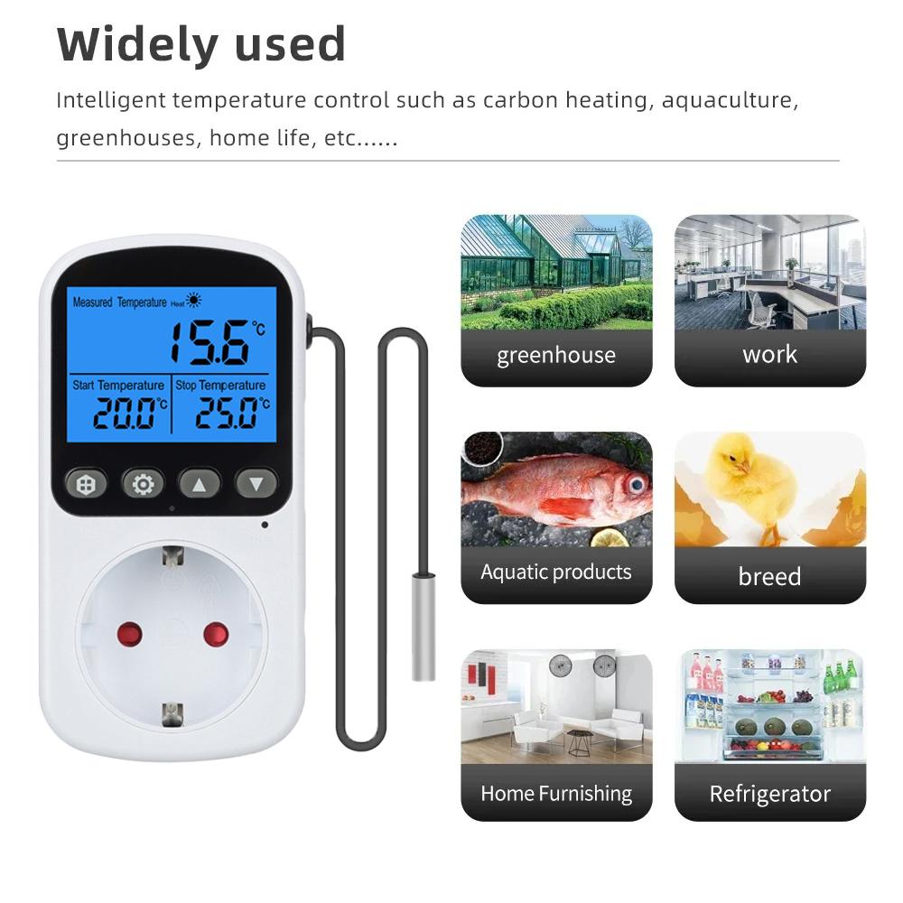 EU Outlet Plug Digital Thermostat Socket Temperature Controller Timer Switch Accuracy Cooling Heating Regulator Thermometer