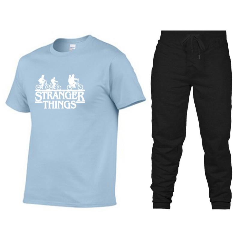 Mens Cotton Short Sleeve T-Shirt Pants Set Casual Sportswear Outfit Teens Young Adults
