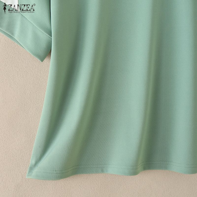 ZANZEA Women Casual Round Neck Loose Splice Short Sleeve T-Shirts