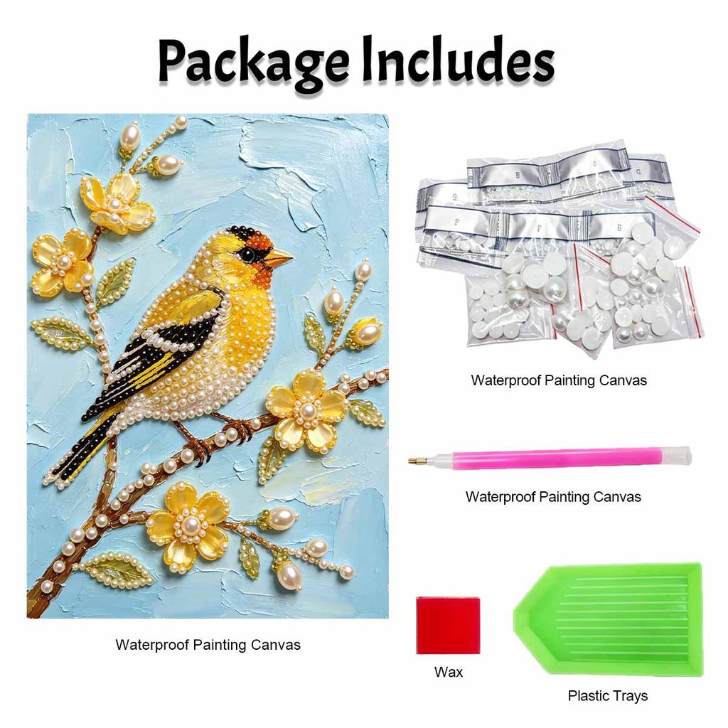 Frameless DIY Pearl Bead Painting Kit Songbird Pattern Creative Relaxing Craft Canvas Home Decor Adult Gift