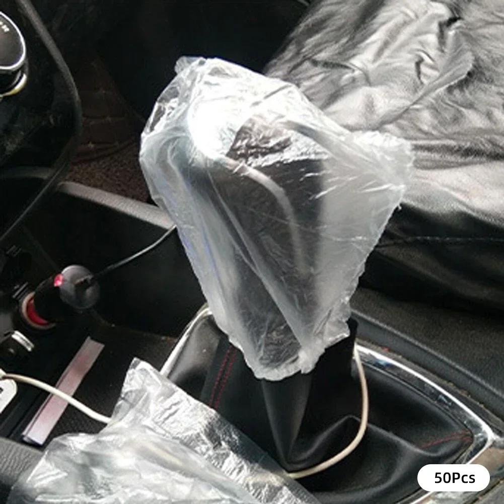 50pcs Disposable Universal Car Transparent Steering Wheel Gear Cover Elastic Waterproof Plastic Isolation Protection Cover