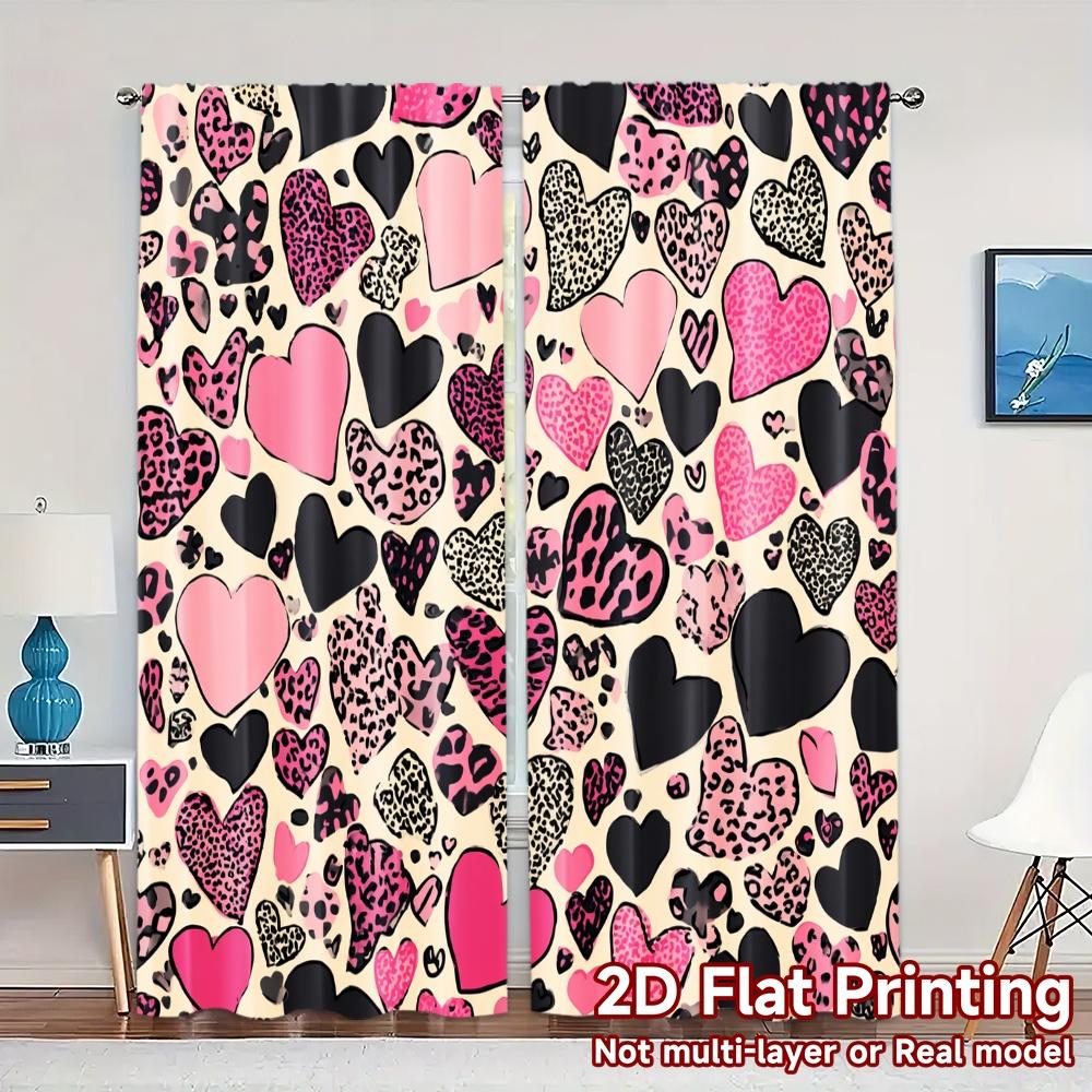 

Sheer Flat Printing Jit Curtains Without Rod Heart Collage Polyester Easy Install Curtain Set Of 2 Modern Made Washable W100*H70(CM)-Grommet top&2PCS