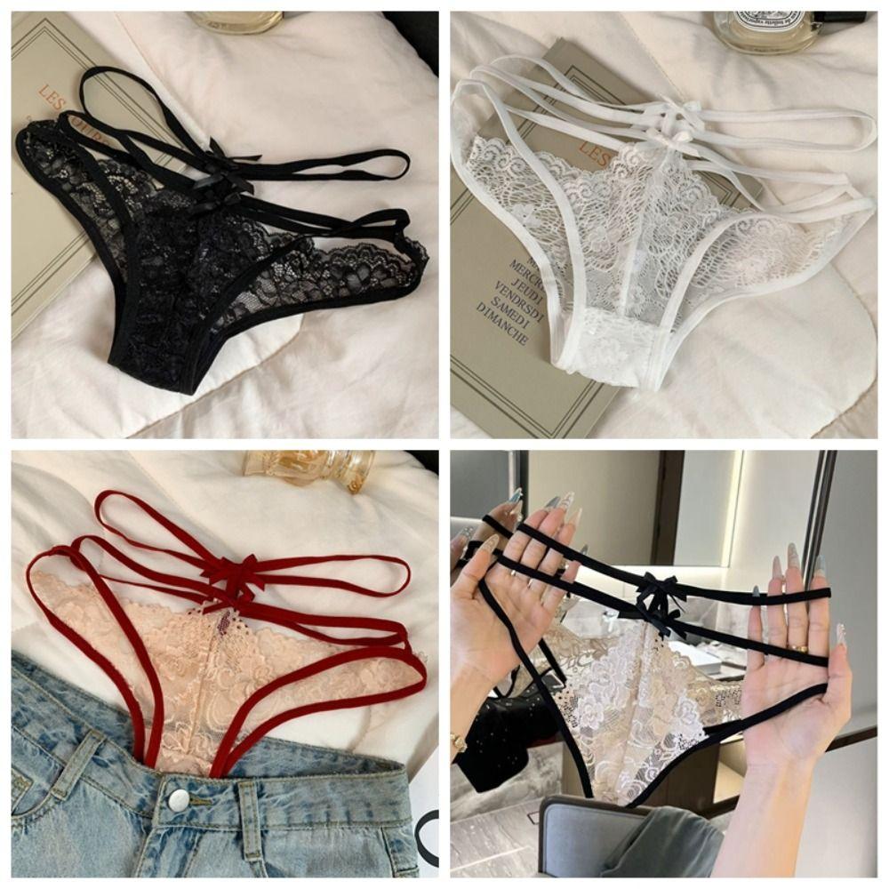 Mesh Lace Briefs Mid Waist Lace  Flower Panties Thin Belt Underwear for Women  Summer