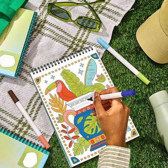 Stress Relief Coloring Activity Trace-By-Groove Guided Book, Clear Artistic Printing with 20 Decorative Double Sided Marker Pen Set Scenes And
