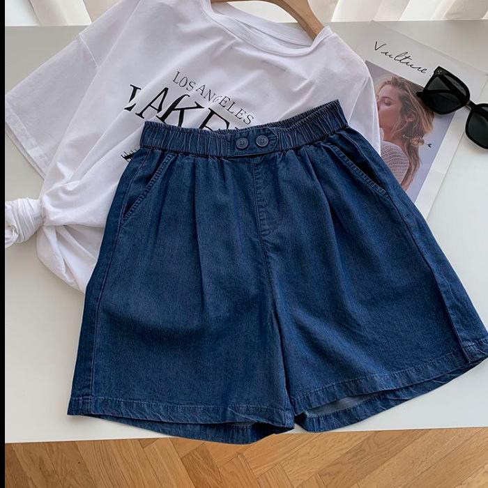 

Plus Size Retro Denim-Style Elastic Waist Wide Leg Shorts for Women 4XL темно-синий