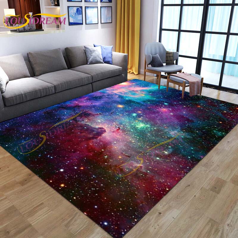 3D Colored Space Mat Galaxy Rug Starry Sky Carpet for Living Room Bedroomt Sofa Planet Rug Nursery Play Rug Floor Mat Home Decor