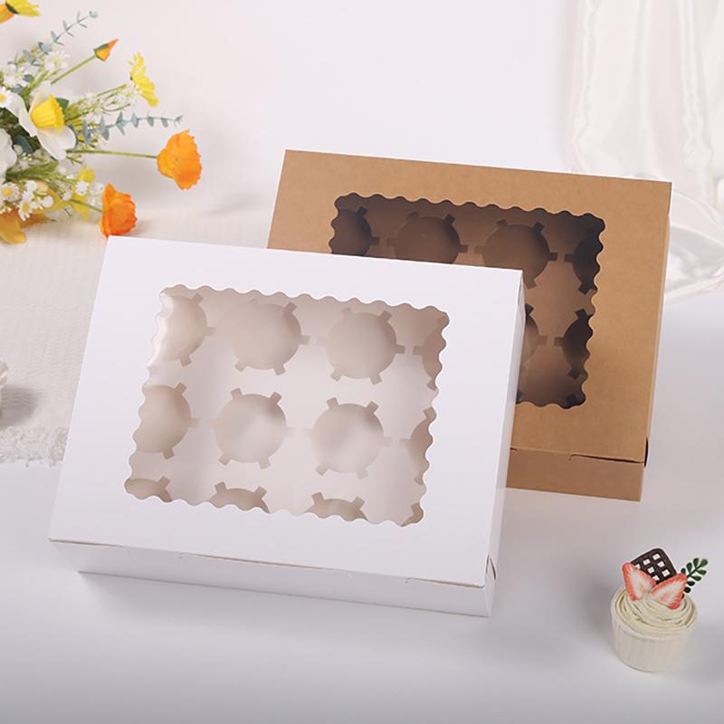 WTEMPO 10PCS 32.5*24.8*9CM 12 Cavities Cupcake Packing Boxes Baking Pastry Cupcake Packaging Boxes Transparent Window Egg Tart Boxes