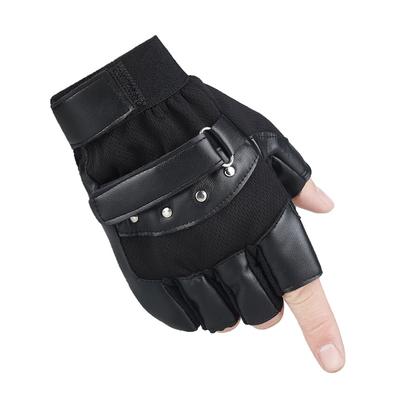 Sheepskin Half Finger Gloves Men's Sports Non Slip Fitness Outdoor Tactical Rivets Exposed Fingers Riding Motorcycle Half Finger Gloves