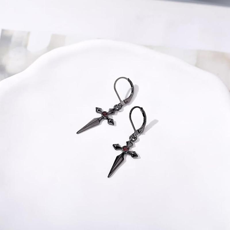 1 Pair Steel/Black Color Cross Pendant Earrings for Men Women Stainless Steel Popular Style Collection Hip Hop Jewelry