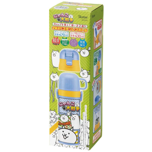 Skater Children's Stainless Steel Water Bottle 2-Way Direct Drinking 470ml Cup Drinking 430ml Cat Great War 23 Child-friendly Lightweight Type Boys Th