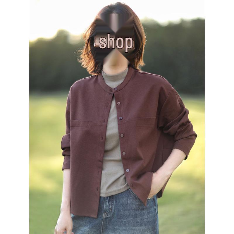 2024 Autumn Women's Minimalist Stand Collar Loose Long Sleeve Jacket