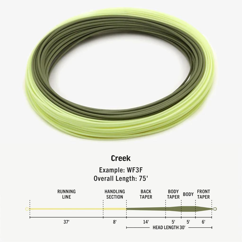 RIO Products Premier Creek Fly Fishing Long Precise Line Low Stretch 75 WF3F Line, Backtaper, Design, & Ultra-Slick Performance, Green/Yellow, Feet,