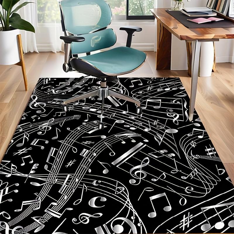 Polyester Anti-Slip Music Rug for Living Room Bedroom Decorative Carpet with Black White Musical Notes