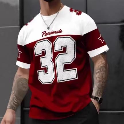 Men's Casual Summer Color Matching Digital Printing Crew Neck Short-sleeved T-shirt NB.32 Jersey Oversized Football Training