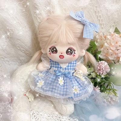 Geomong 20cm Doll Clothes Daisy Check Dress Non-attribute Costume Cotton Idol Doll Clothes, Blue, Popular Toys for Korean Children